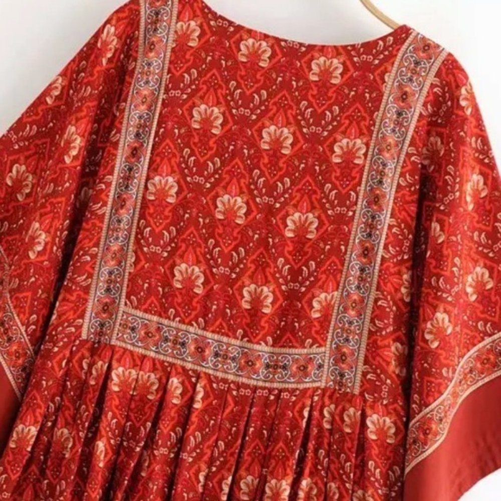 Boho Floral Print Tunic Mini Dress - Picture 6 of 12